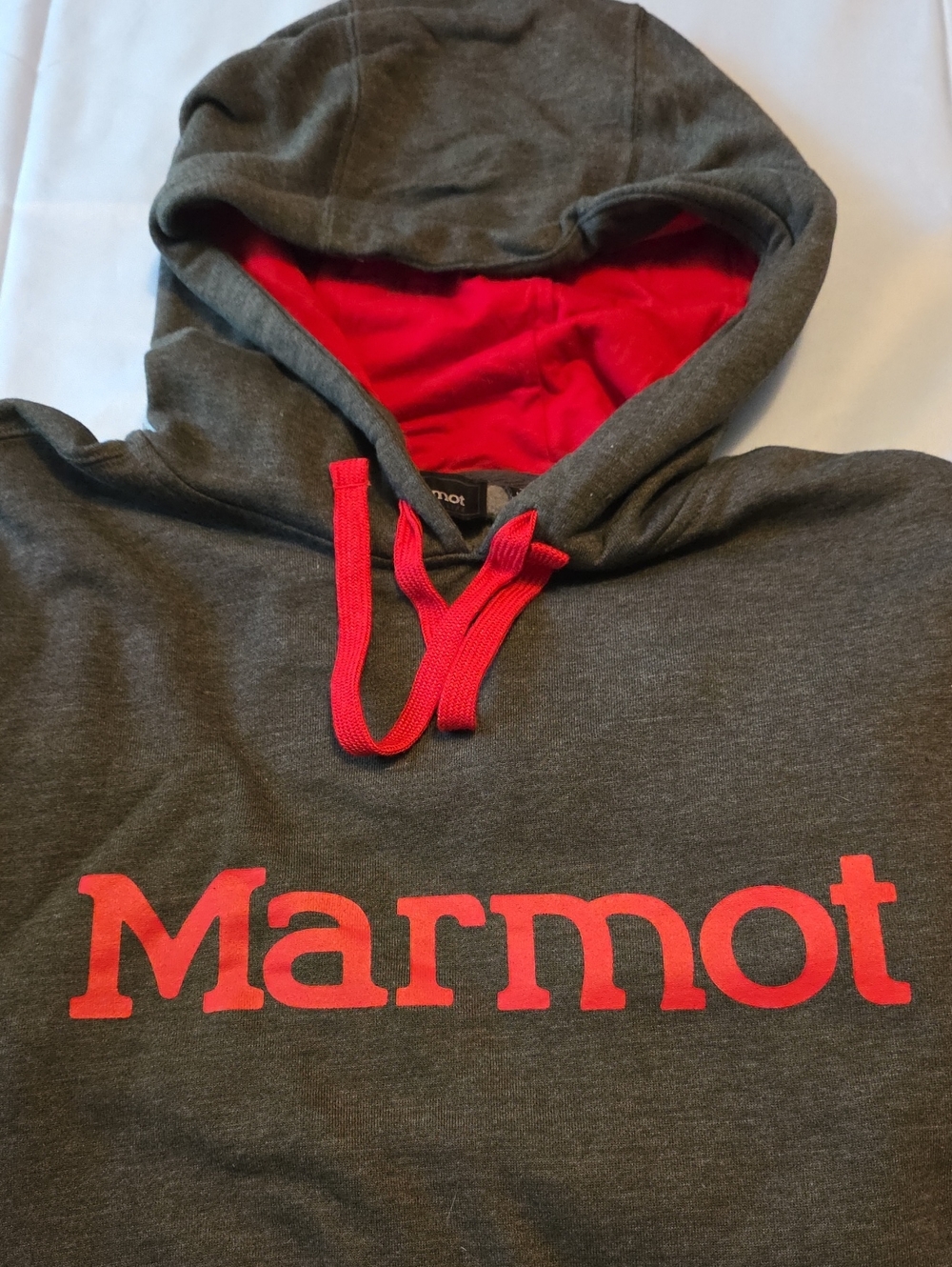 Marmot Men's Charcoal Gray Hoodie with Red